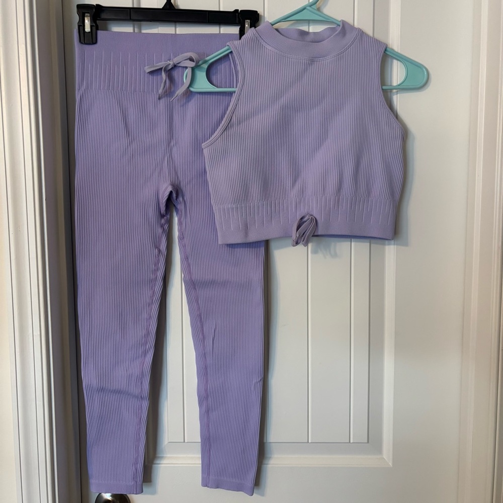Lavender Ribbed Knit Athletic Legging Set